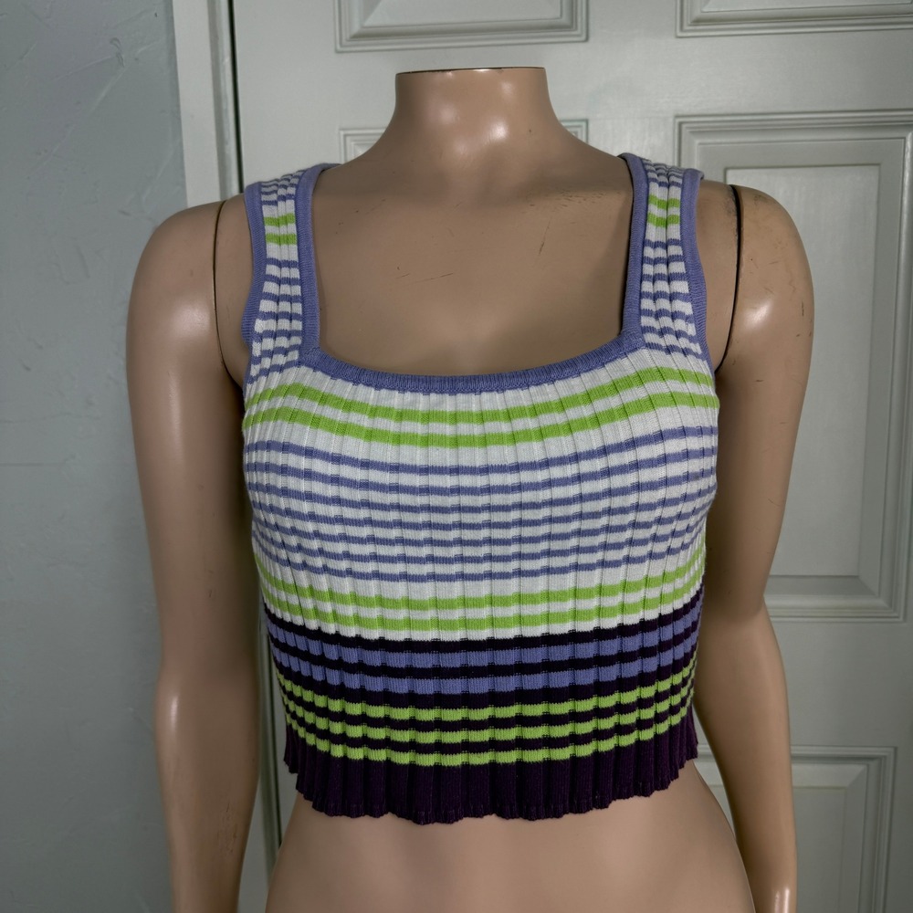 Vintage 90s Y2K Jamie Scott Shirt M Cotton Tank Top Ribbed Striped Crop A4-24